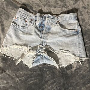 Levi's Light Blue Frayed Jean Shorts